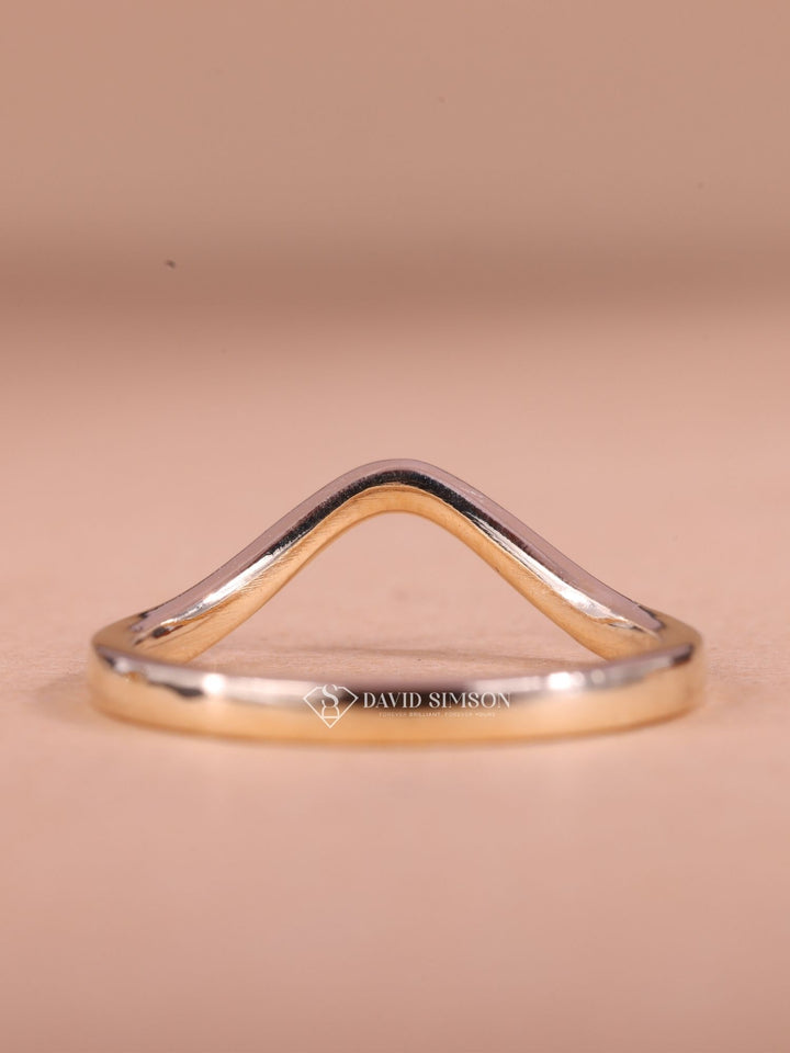 14K Yellow Solid Gold V Shape Wedding Band for Her