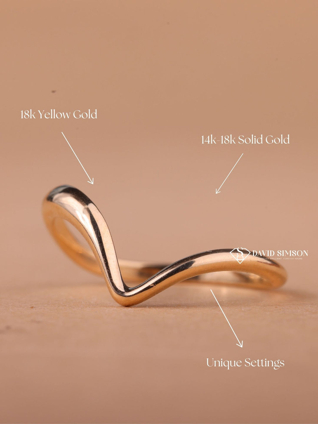 18K Solid Yellow Gold Curved Shape Stacking Wedding Band