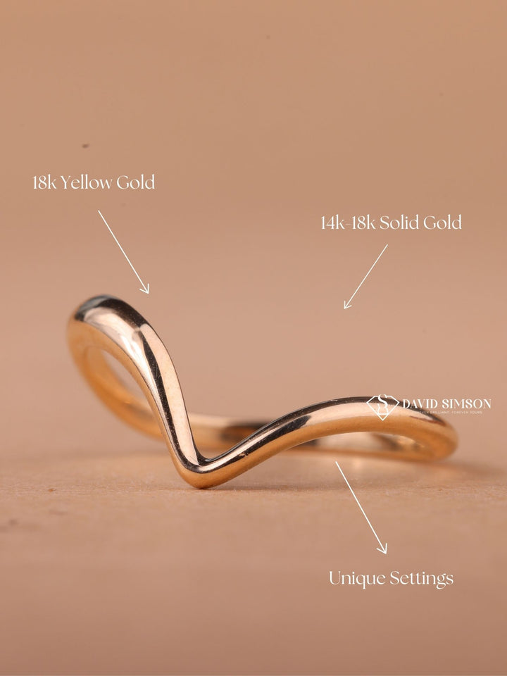 18K Solid Yellow Gold Curved Shape Stacking Wedding Band