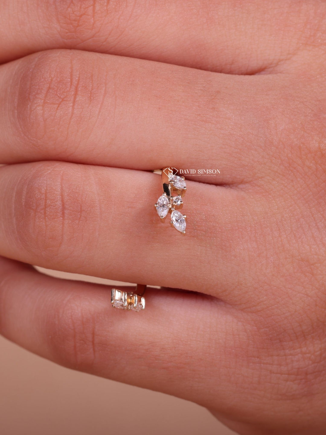 Open Round & Marquise Cut Moissanite Diamond Nature Inspired Wedding Band