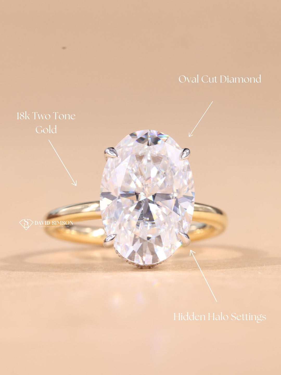 4.0CT-6.0CT Oval Cut Moissanite Hidden Halo Diamond Engagement Ring