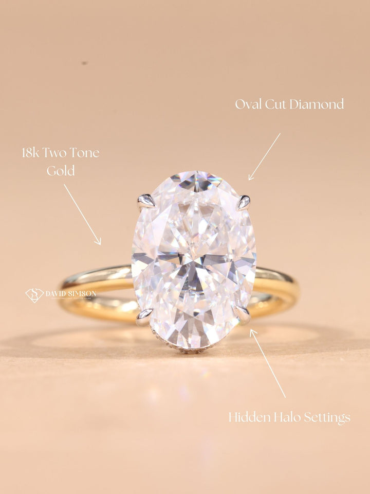 4.0CT-6.0CT Oval Cut Moissanite Hidden Halo Diamond Engagement Ring