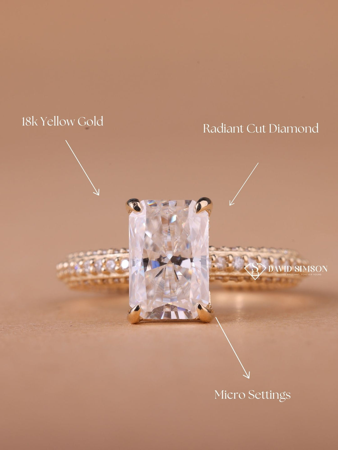 2.0CT-3.0CT Radiant Cut Moissanite Micro Pave Diamond Engagement Ring