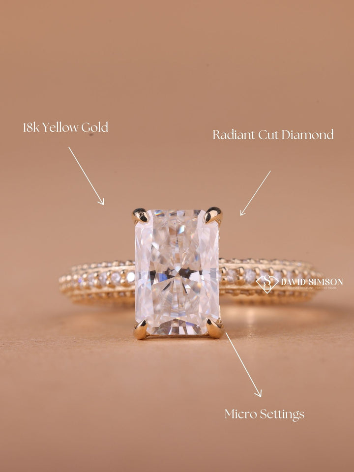 2.0CT-3.0CT Radiant Cut Moissanite Micro Pave Diamond Engagement Ring