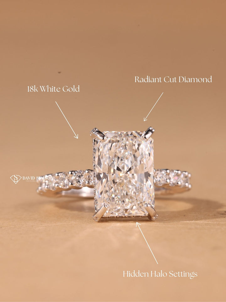 3.50CT-4.50CT Radiant Cut Moissanite Diamond Hidden Halo Engagement Ring