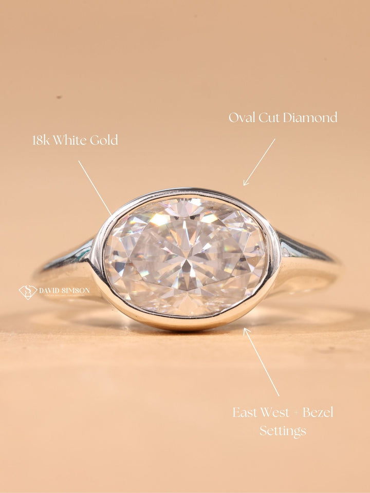5.0CT-6.0CT Bezel Set Oval Cut Moissanite Diamond Engagement Ring