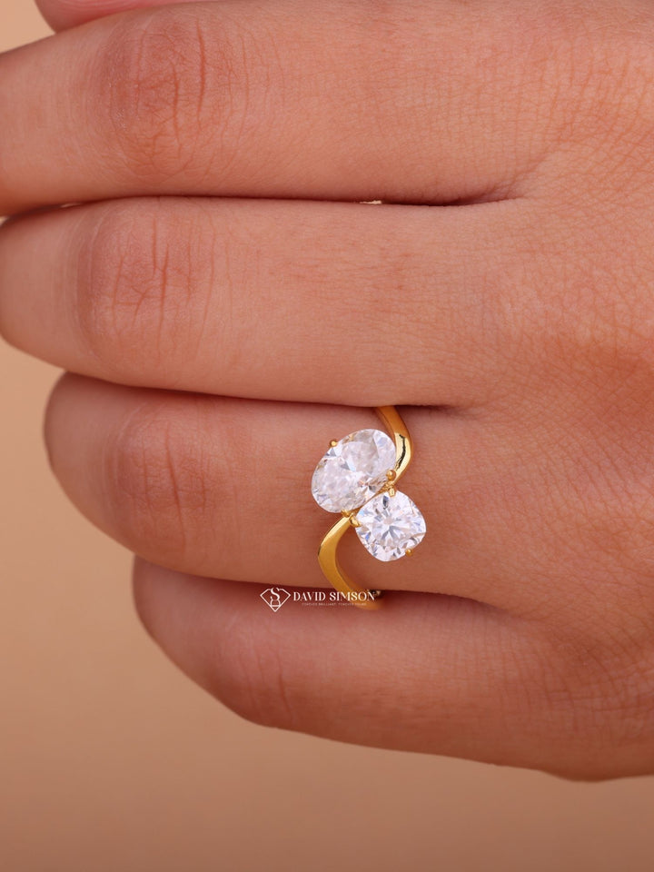 1.0CT Cushion & 2.0CT Oval Cut Moissanite Diamond Toi et Moi Engagement Ring