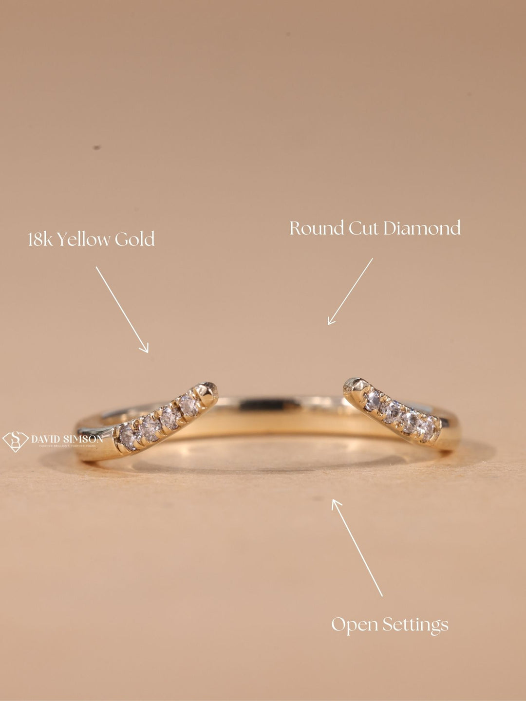 Round Cut Moissanite Diamond Open Curved Stacking Wedding Band