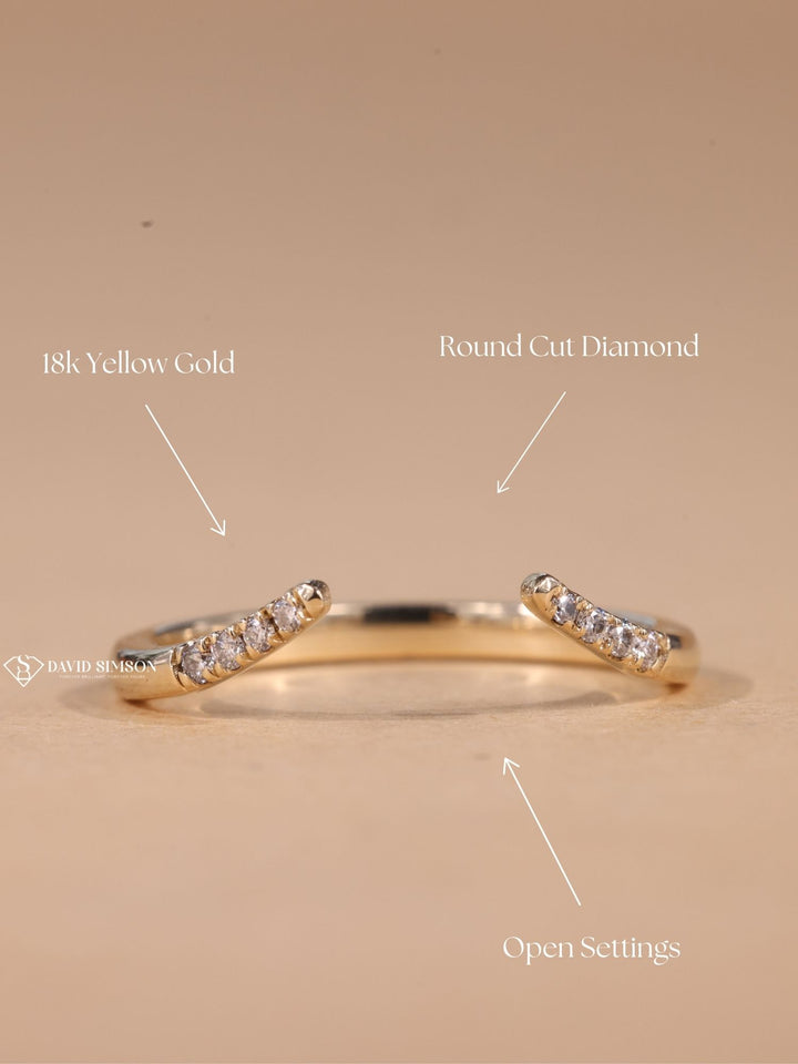 Round Cut Moissanite Diamond Open Curved Stacking Wedding Band