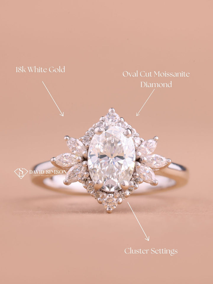 2.0CT-3.0CT Oval Cut Moissanite Diamond Cluster Engagement Ring