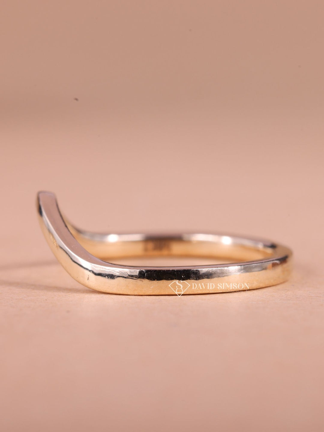 14K Yellow Solid Gold V Shape Wedding Band for Her