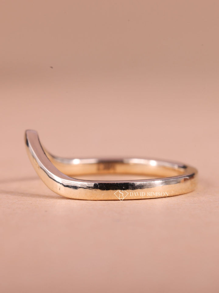 14K Yellow Solid Gold V Shape Wedding Band for Her