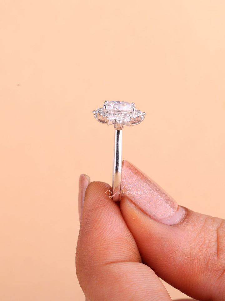 2.0CT-3.0CT Oval Cut Moissanite Diamond Cluster Engagement Ring