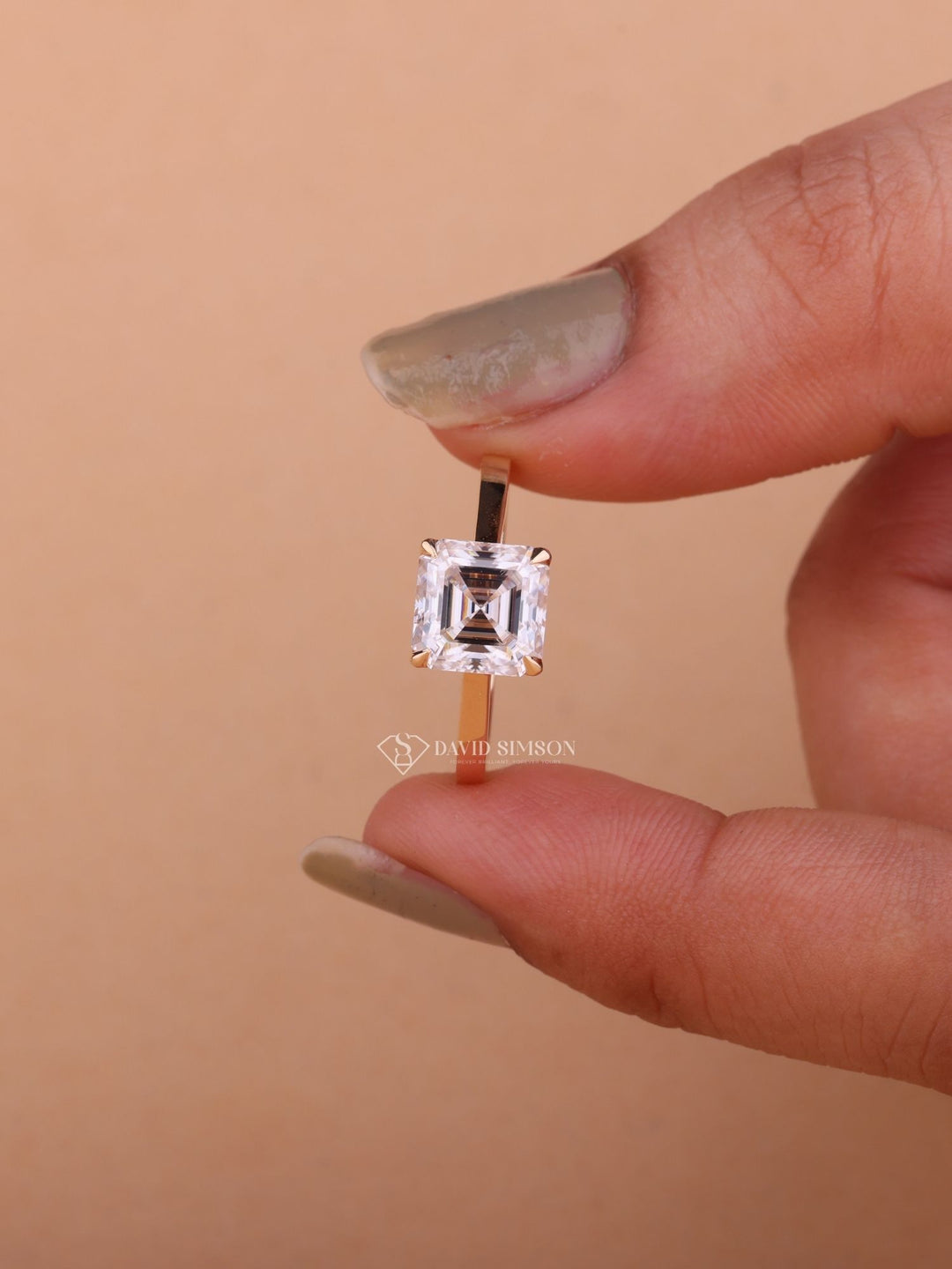 2.0CT-3.0CT Asscher Cut Moissanite Diamond Solitaire Engagement Ring