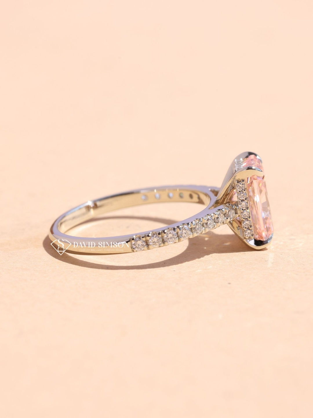 2.0CT-3.0CT Pink Radiant Cut Lab Grown Diamond Hidden Halo Engagement Ring