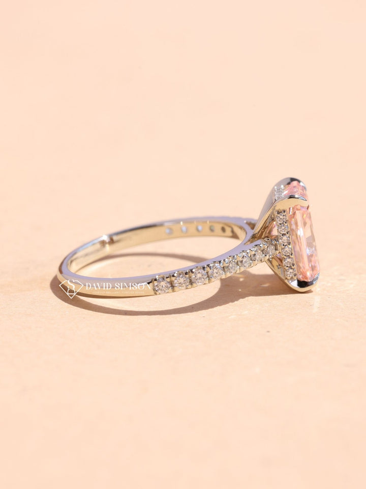 2.0CT-3.0CT Pink Radiant Cut Lab Grown Diamond Hidden Halo Engagement Ring