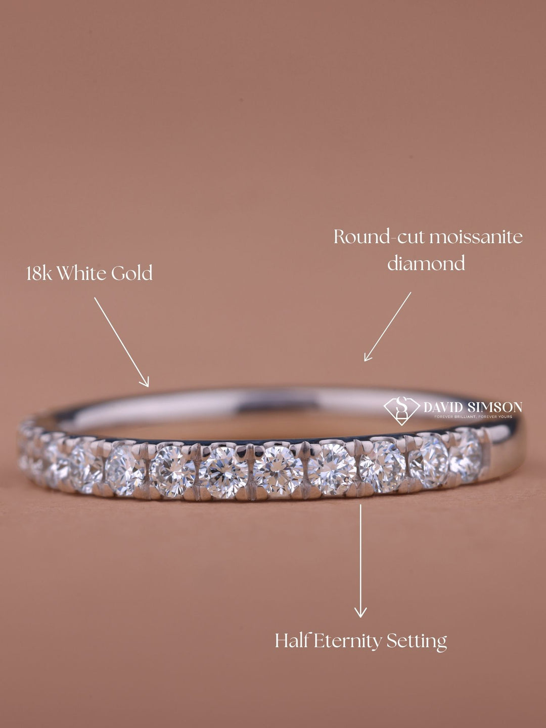 Round Cut Moissanite Half Eternity Diamond Wedding Band