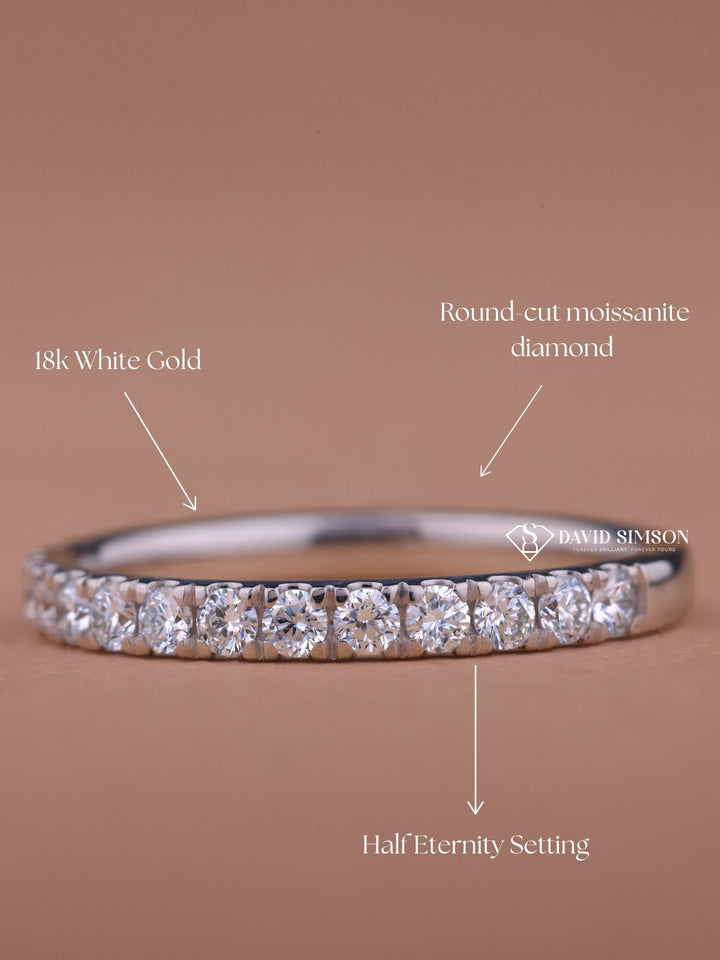 Round Cut Moissanite Half Eternity Diamond Wedding Band