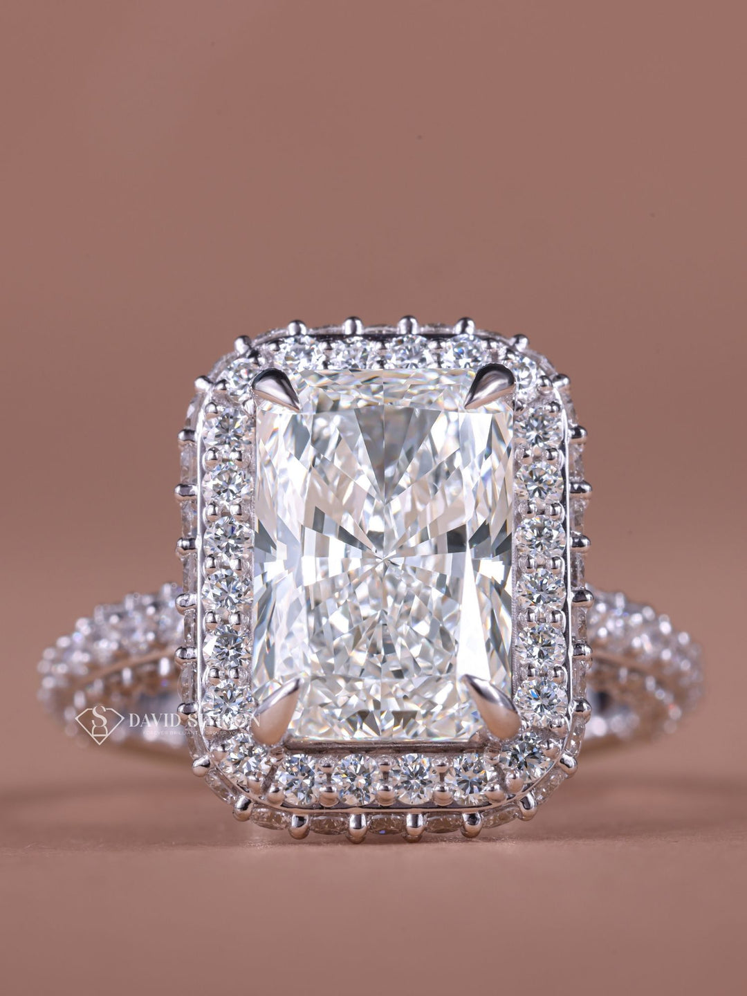 3.0CT-4.0CT Radiant Cut Moissanite Double Halo Diamond Engagement Ring