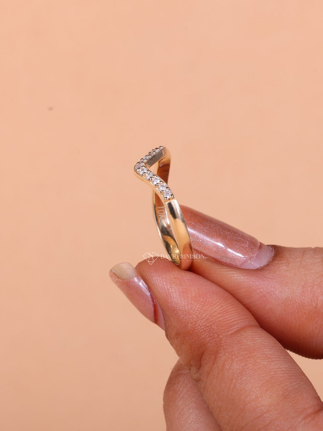 Round Cut Moissanite Diamond Half Eternity Waves Wedding Band