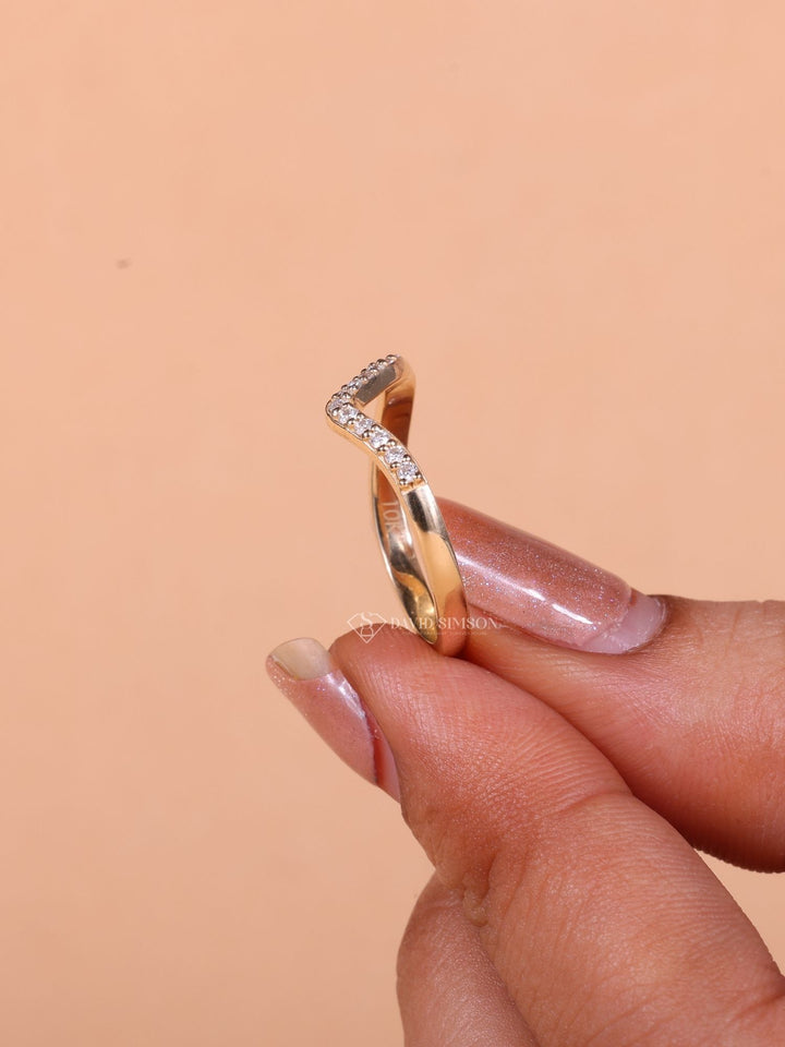 Round Cut Moissanite Diamond Half Eternity Waves Wedding Band