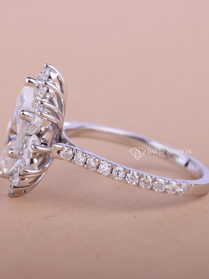 1.50CT-2.50CT Marquise Cut Moissanite Halo Cluster Diamond Engagement Ring