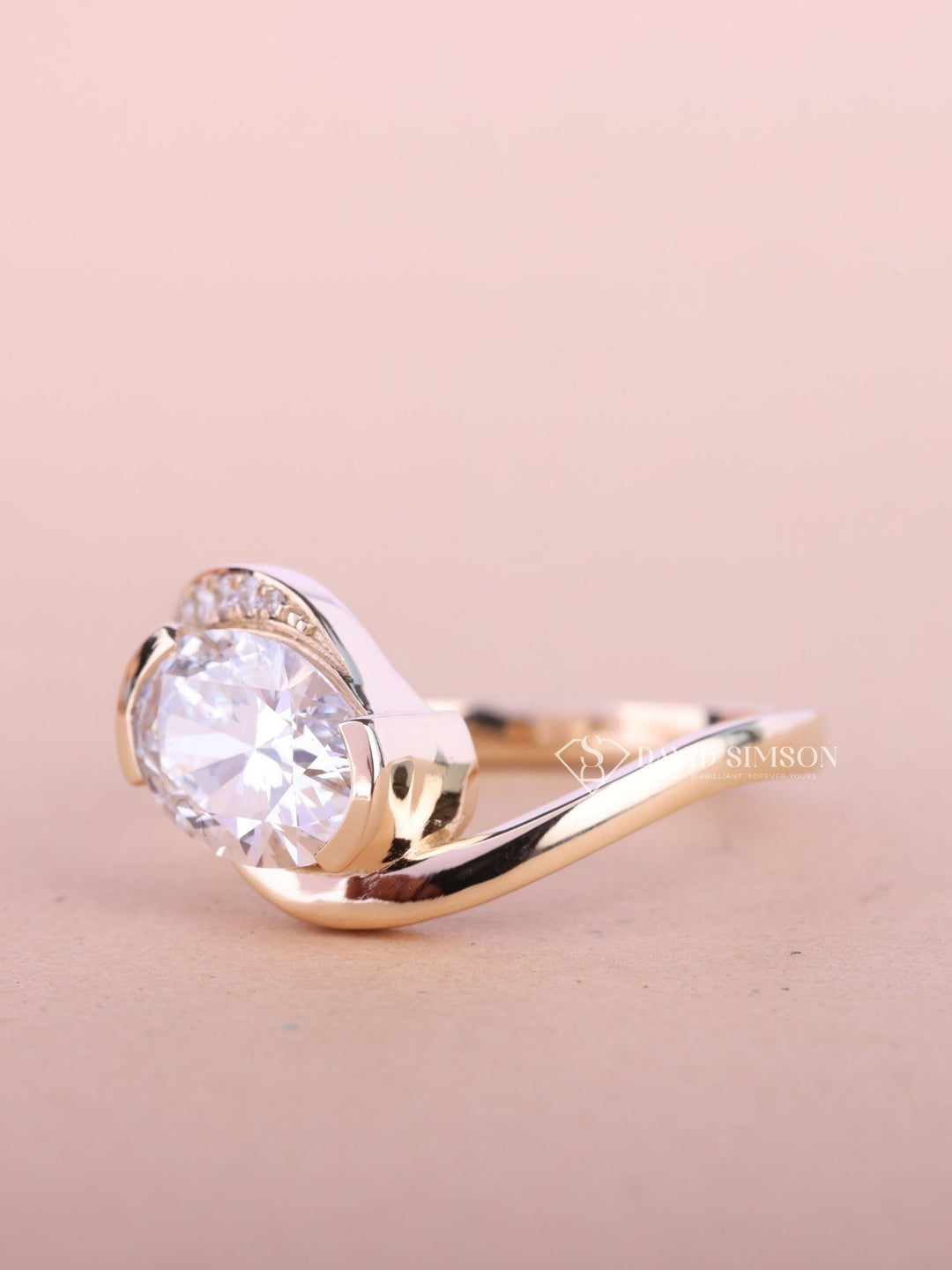 2.0CT-3.0CT East West Oval Cut Moissanite Diamond Bypass Pave Engagement Ring