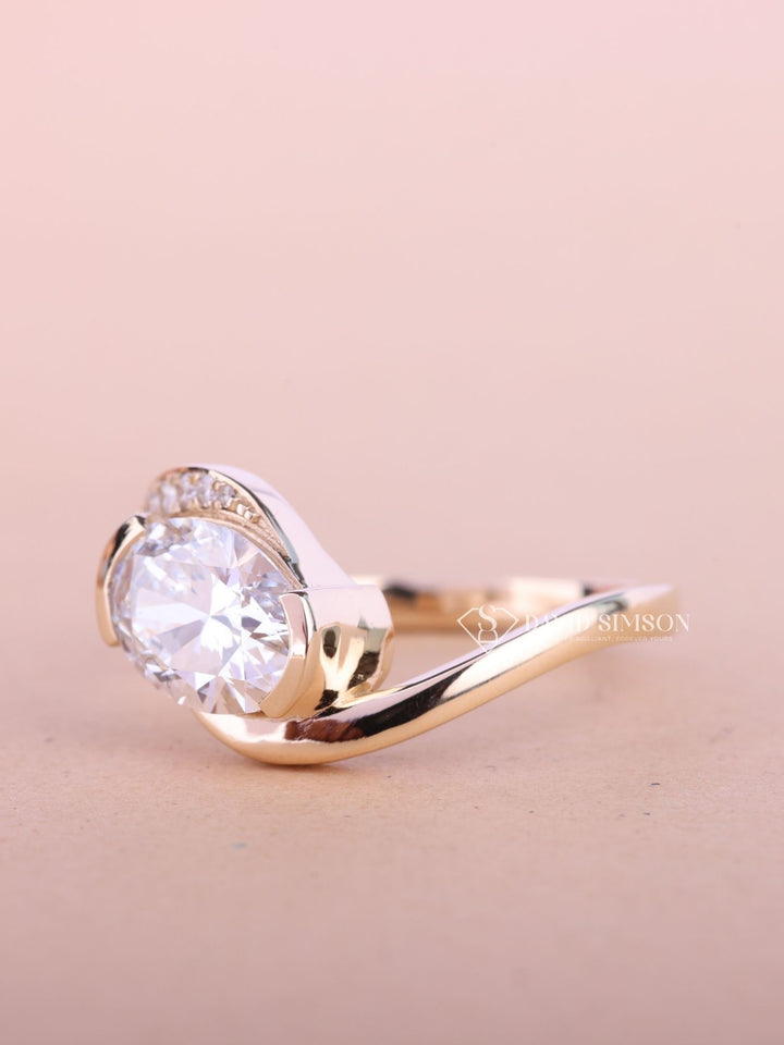 2.0CT-3.0CT East West Oval Cut Moissanite Diamond Bypass Pave Engagement Ring