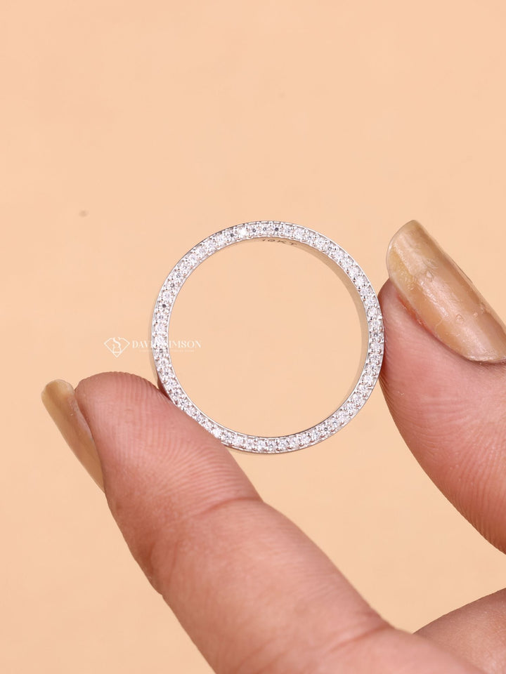 Round Cut Moissanite Diamond Plain White Gold Wedding Band