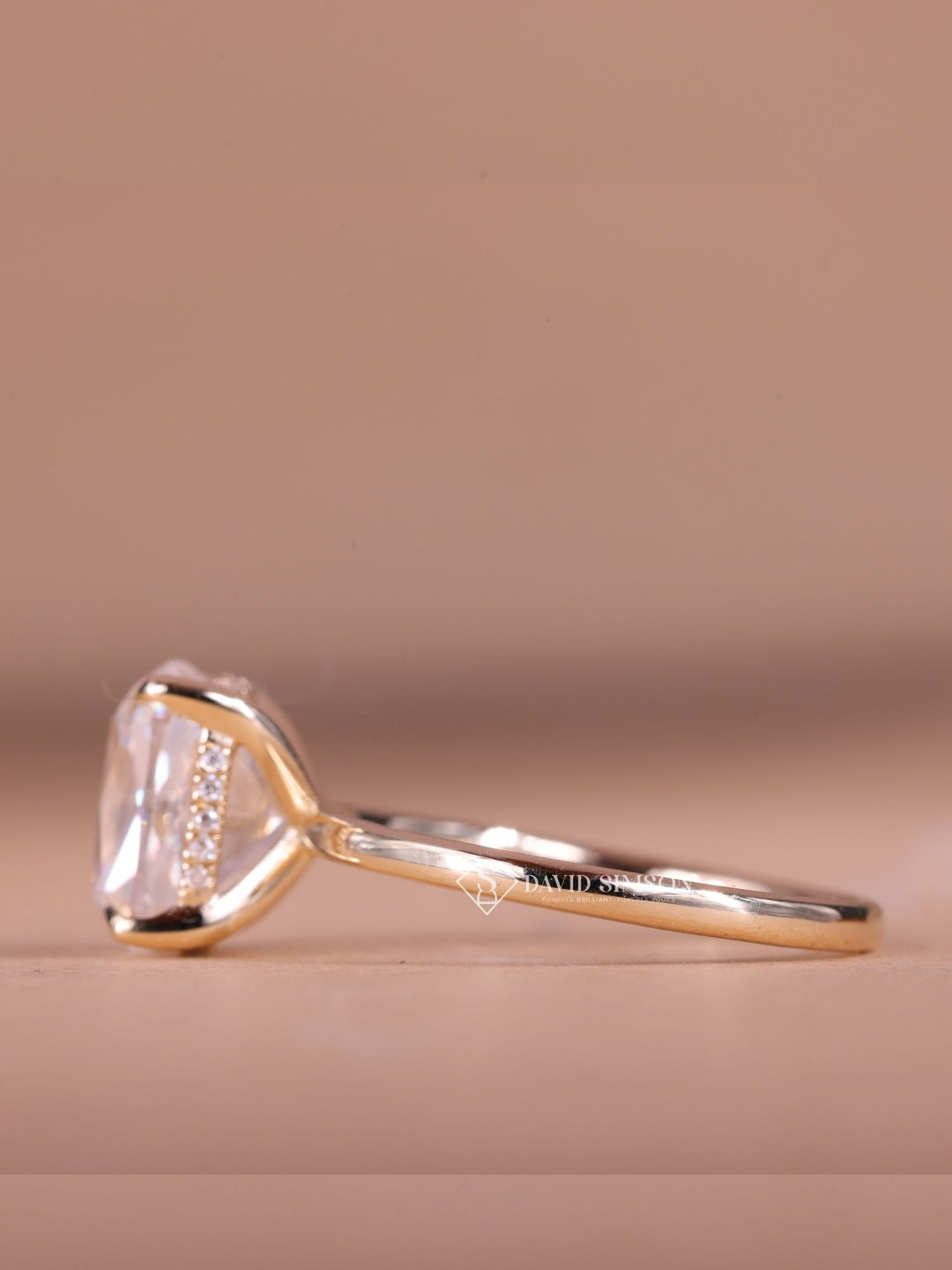 2.0CT-4.0CT Cushion Cut Moissanite Diamond Hidden Halo Engagement Ring