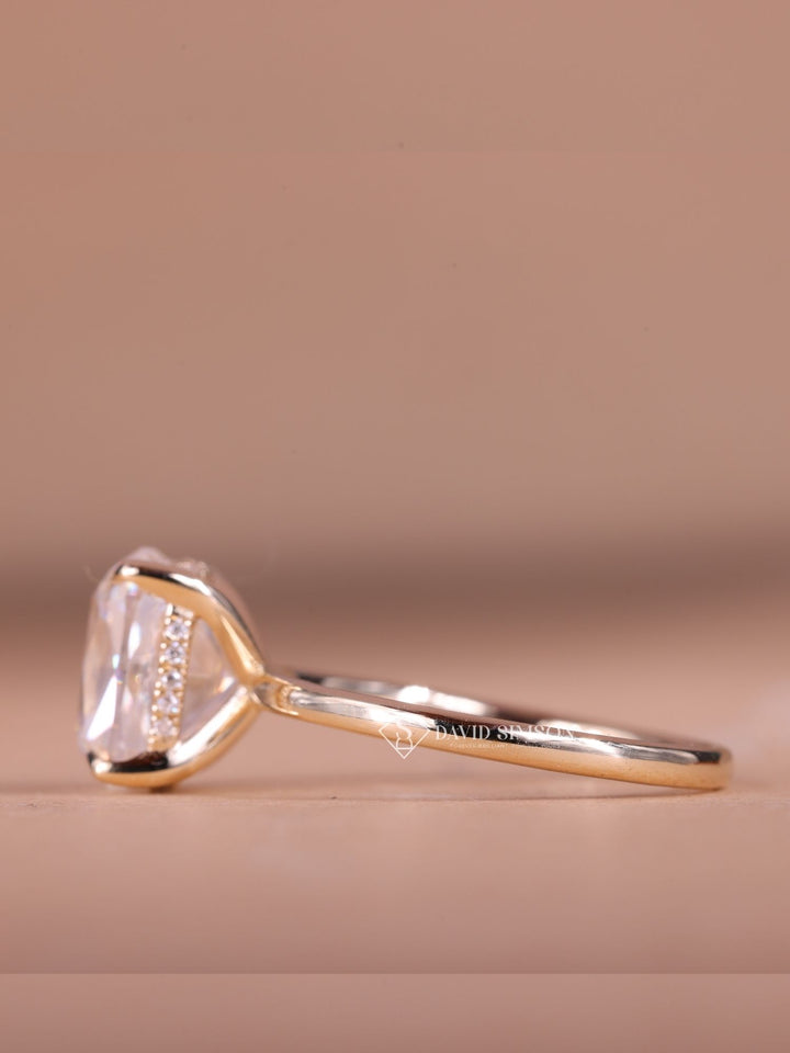 2.0CT-4.0CT Cushion Cut Moissanite Diamond Hidden Halo Engagement Ring