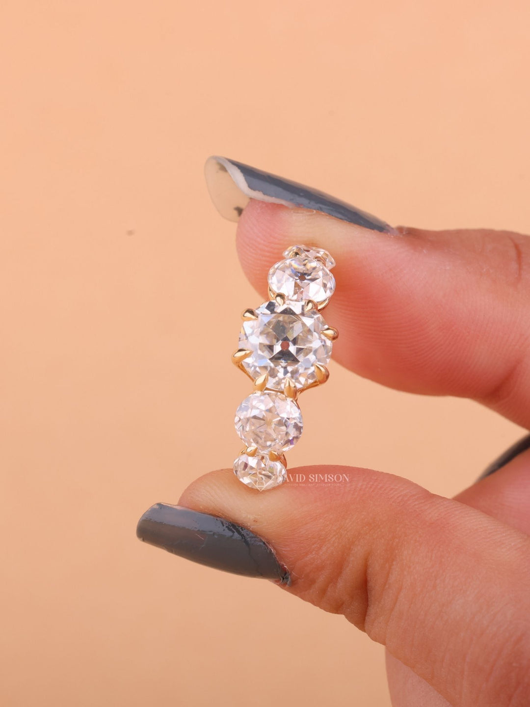 1.0CT-2.0CT Round Old Mine Cut Moissanite Diamond Five Stone Engagement Ring