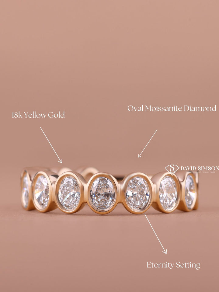 Bezel Set Oval Cut Moissanite Diamond Half Eternity Wedding Band