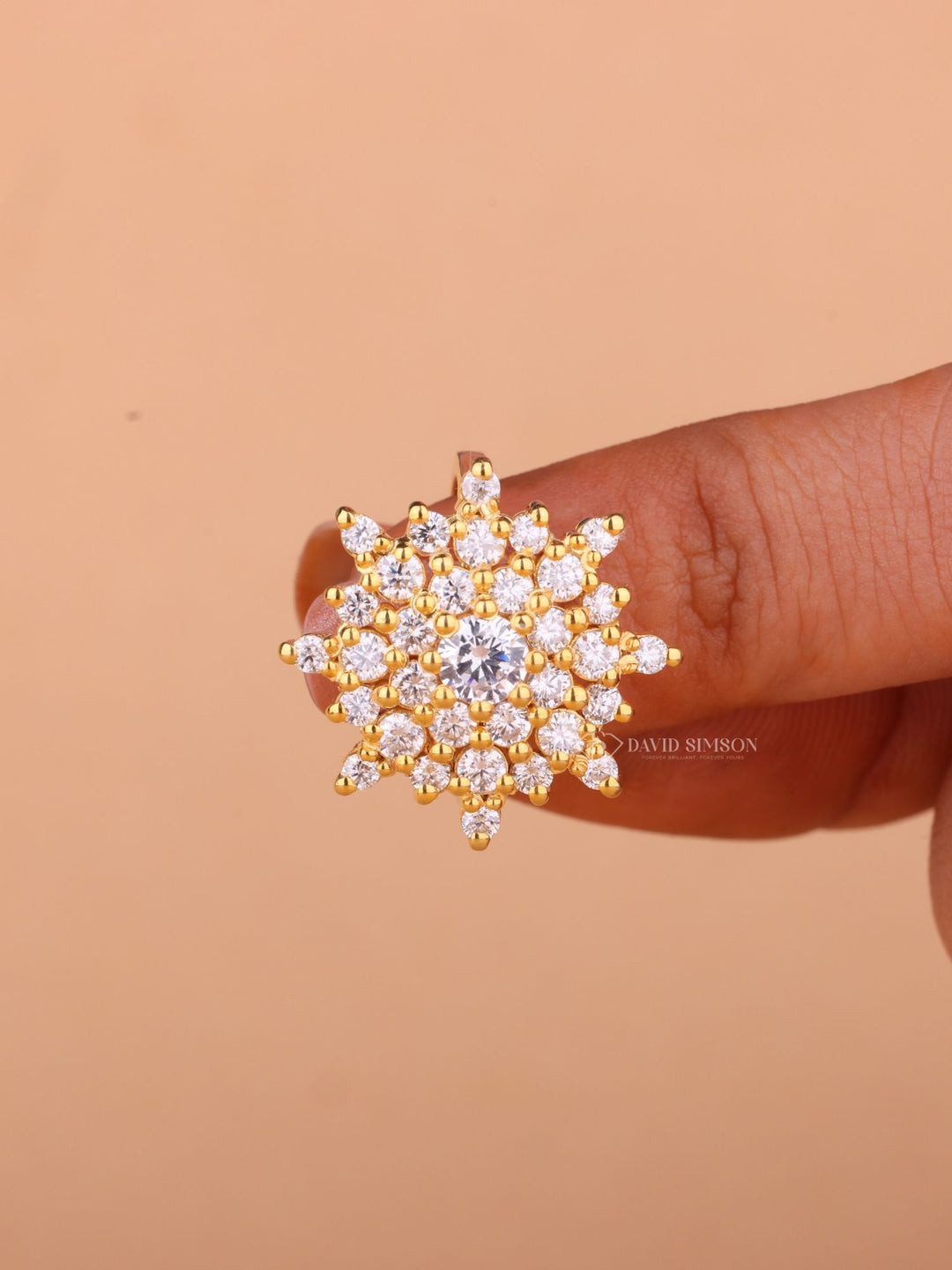 Round Cut Moissanite Diamond Starburst Engagement Ring