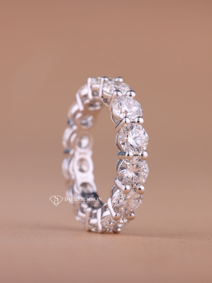 Round Cut Moissanite Diamond Shared Prongs Full Eternity Wedding Band