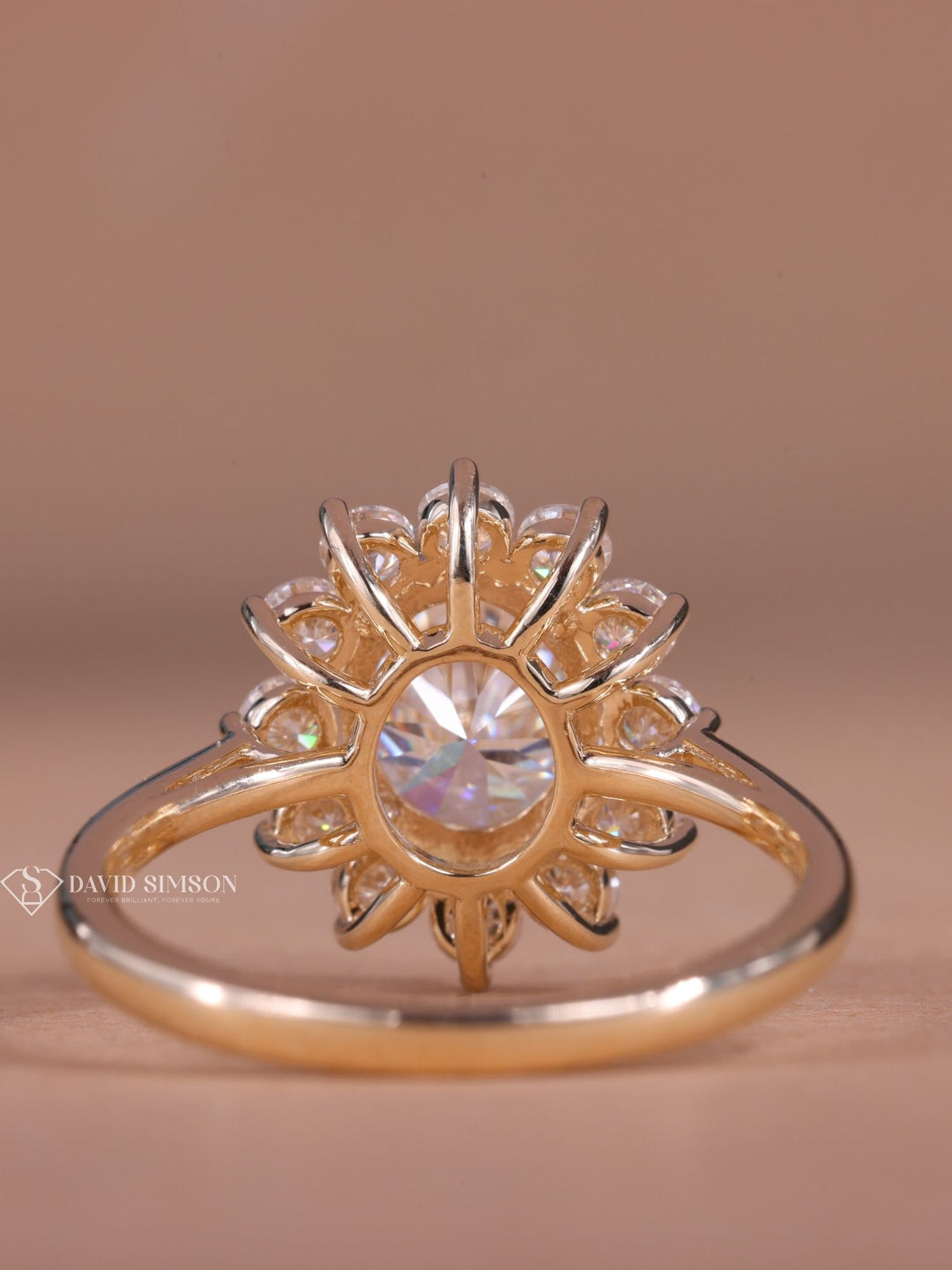 2.0CT-3.0CT Oval Cut Moissanite Floral Halo Diamond Engagement Ring