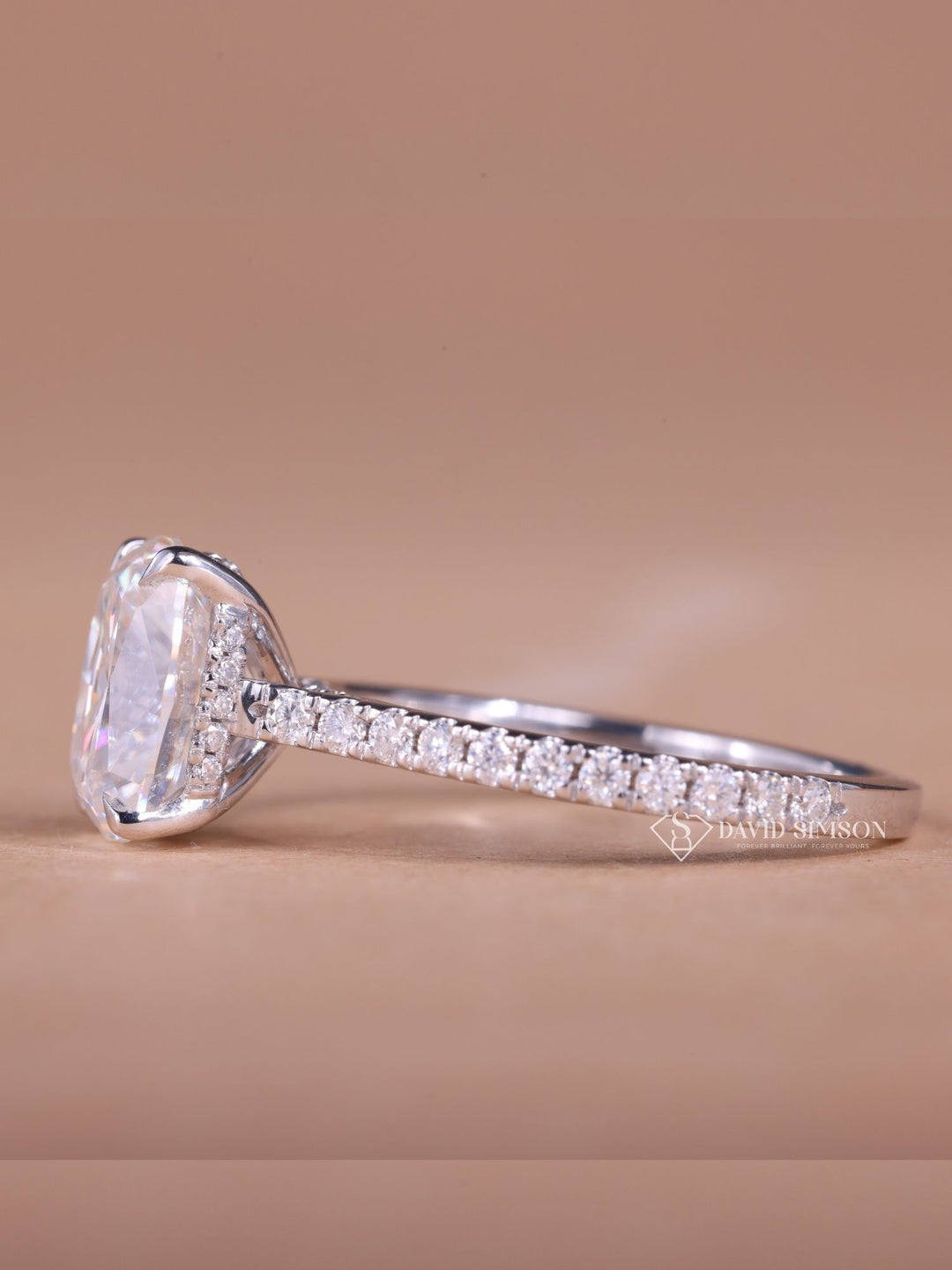 2.50CT-3.50CT Cushion Cut Moissanite Hidden Halo & Pave Diamond Engagement Ring