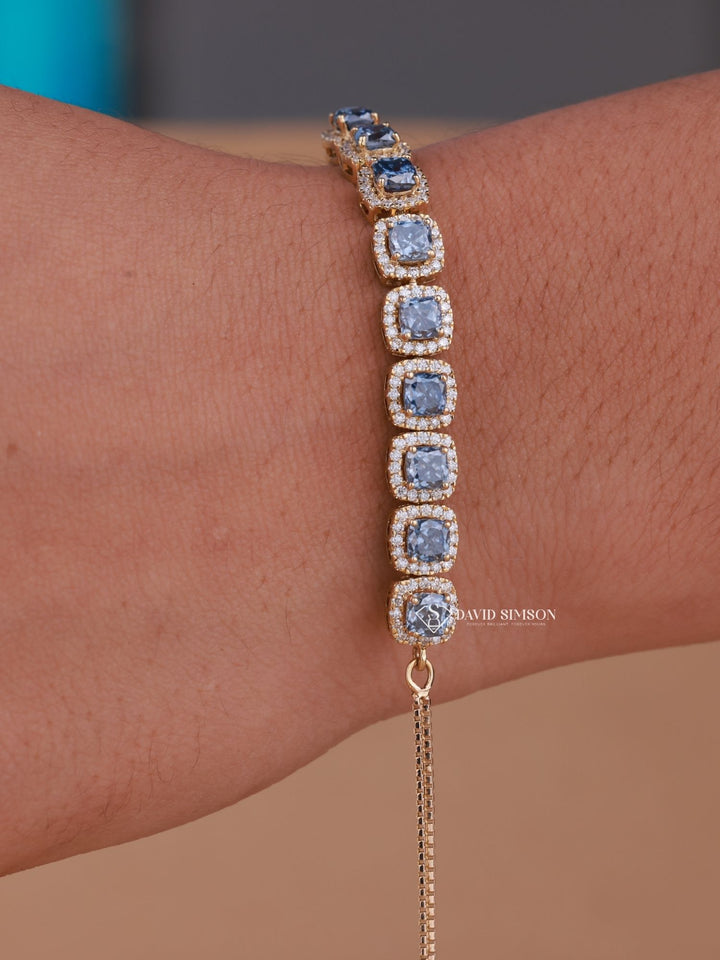 Blue Cushion Cut Moissanite Diamond Halo Bracelet for Women