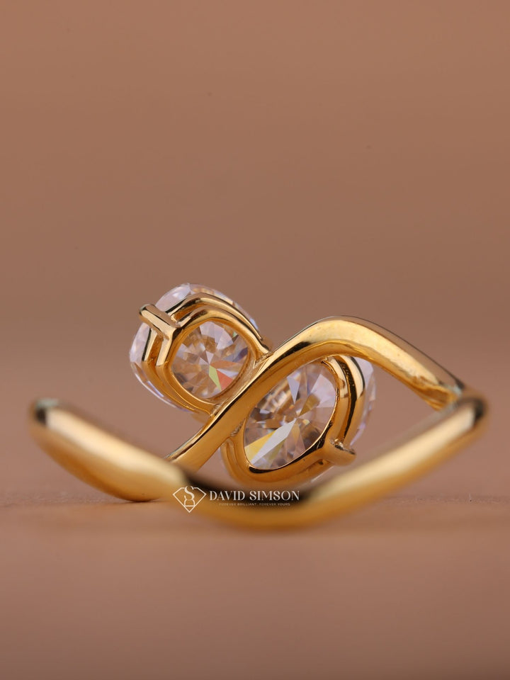 1.0CT Cushion & 2.0CT Oval Cut Moissanite Diamond Toi et Moi Engagement Ring