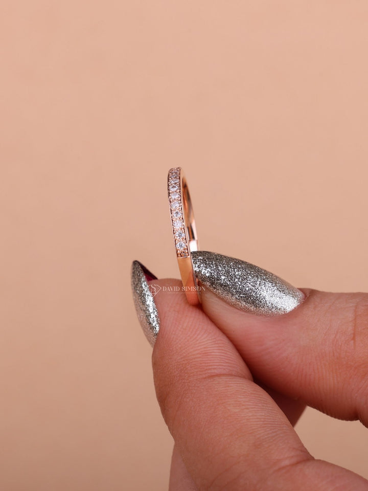 Round Cut Moissanite Diamond Half Eternity Wedding Band for Her