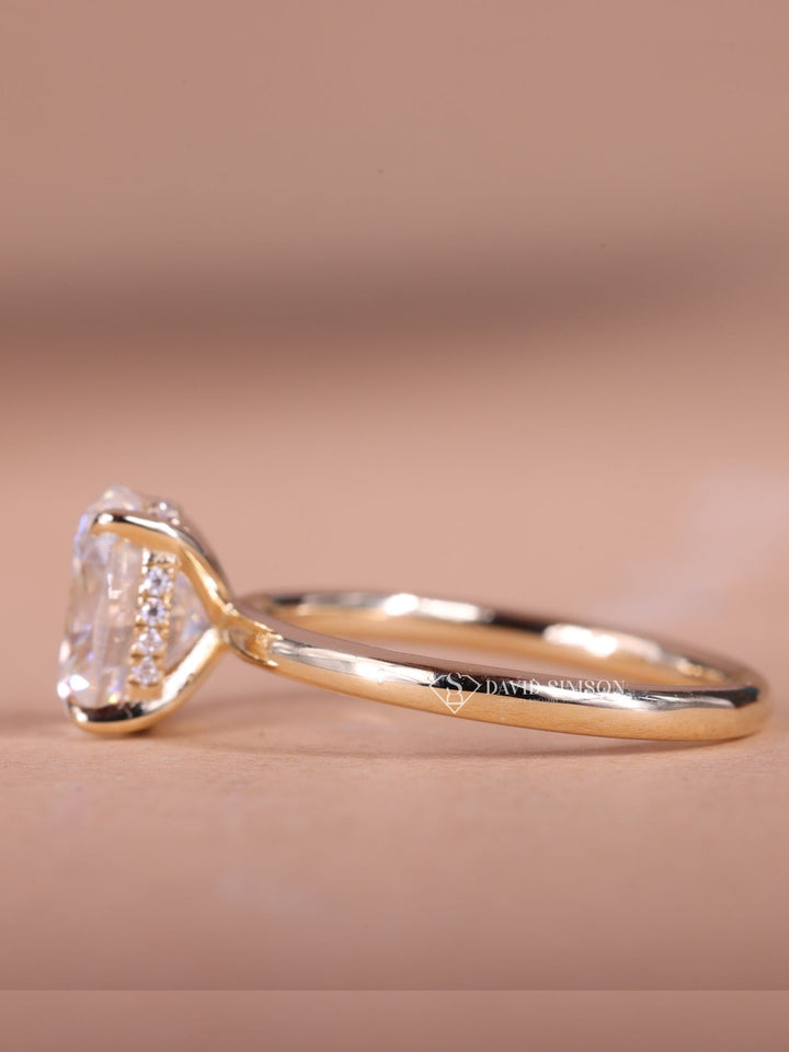 2.0CT-3.0CT Cushion Cut Moissanite Hidden Halo Diamond Engagement Ring