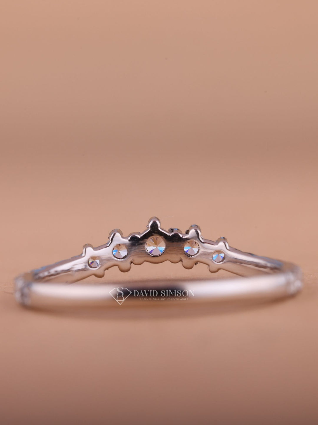 Round Cut Moissanite Diamond Curved Wedding Band in 18K Gold