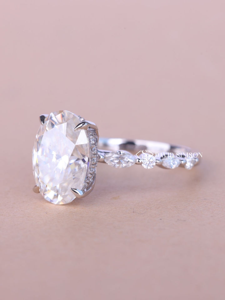 3.0CT-4.0CT Oval Cut Moissanite Hidden Halo & Pave Diamond Engagement Ring