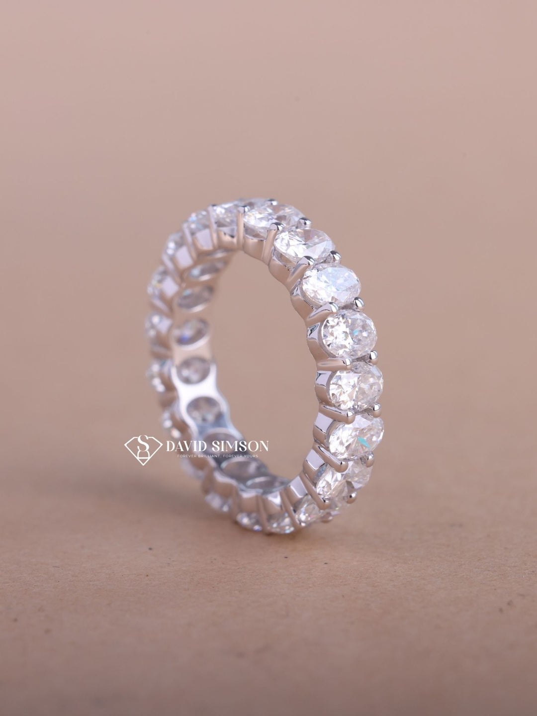 Oval Cut Moissanite Diamond Full Eternity Shared Prongs Wedding Band