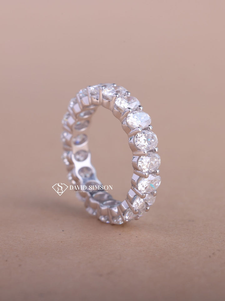 Oval Cut Moissanite Diamond Full Eternity Shared Prongs Wedding Band