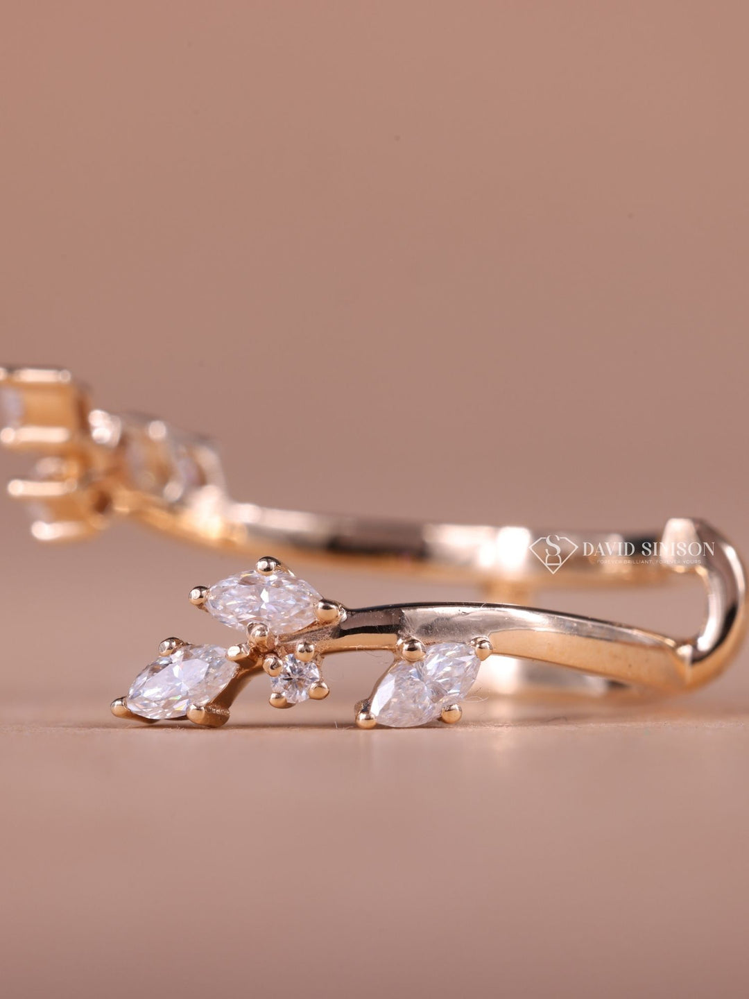 Open Round & Marquise Cut Moissanite Diamond Nature Inspired Wedding Band