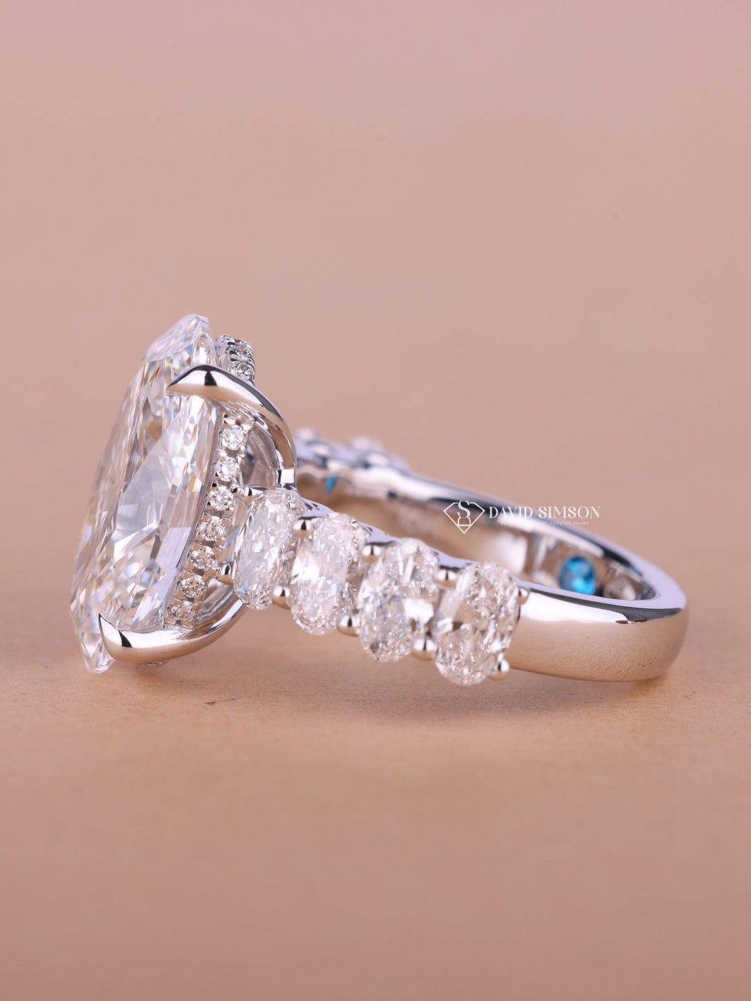 5.0CT-7.0CT Oval Cut Moissanite Hidden Halo & Pave Diamond Engagement Ring