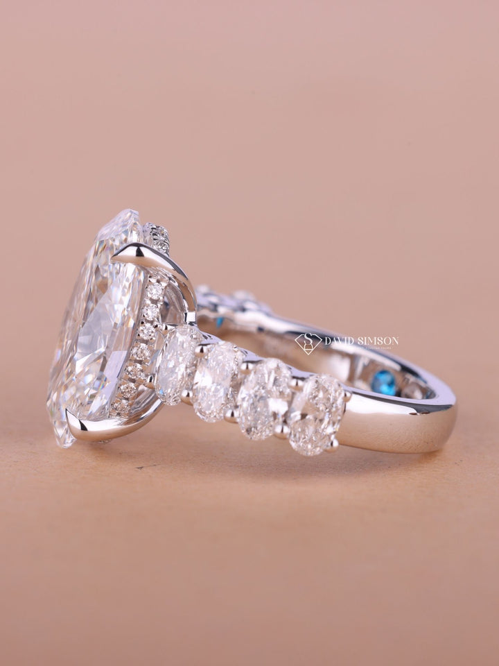 5.0CT-7.0CT Oval Cut Moissanite Hidden Halo & Pave Diamond Engagement Ring