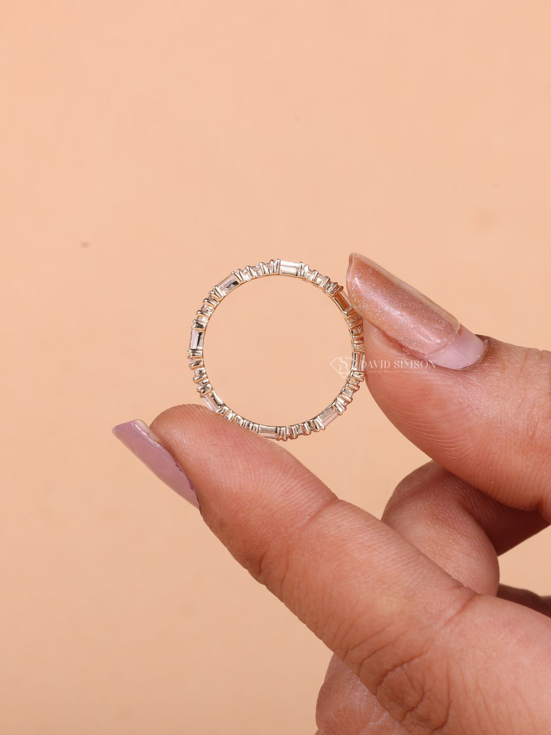 Round & Baguette Cut Moissanite Diamond Full Eternity Wedding Band