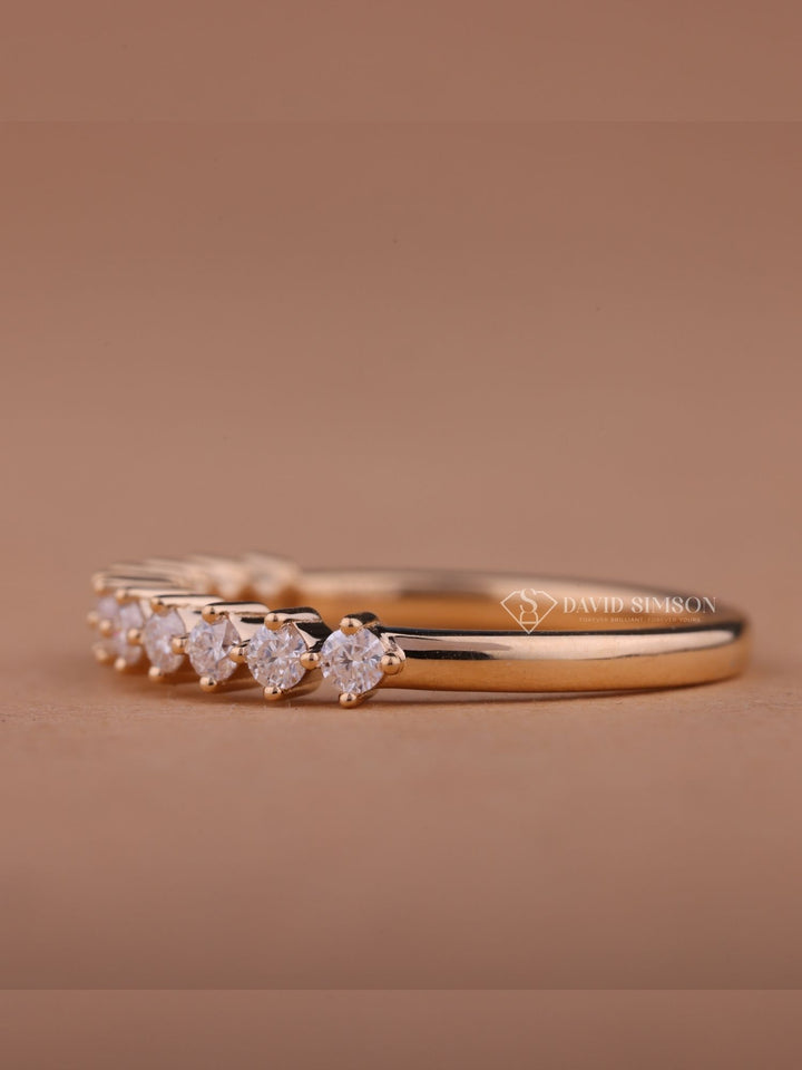 Round Cut Moissanite Diamond Half Eternity Wedding Band in 14K Gold